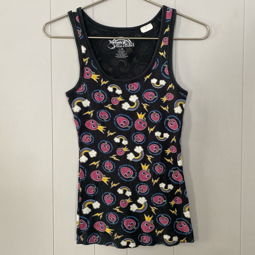 strawberry print rib knit tank top